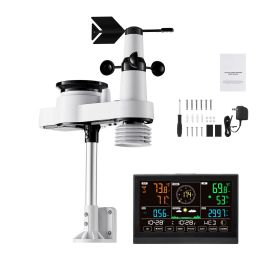 5-in-1 Wireless Weather Station, 7.5-Inch VA Display, Solar Powered Outdoor Sensor, Rain Gauge, Indoor Outdoor for Weather Forecast, Temperature