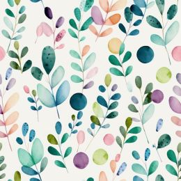 Cute Watercolor Green Leaf Purple/Pink Botanical Herbs Plants Peel and Stick Wallpaper Stick on Contact Paper Vintage Wall Paper Easy Peel Off fo