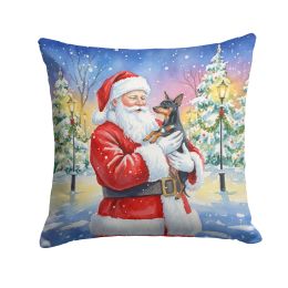 Miniature Pinscher with Santa Claus Throw Pillow Decorative Indoor Outdoor Accent Cushion for Couch, Bed or Patio, 18Hx18W