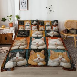 4pcs Cute Cat Cute Pet Series Beds 1 Bed Sheet 1 Bed Sheet And 2 Pillowcases Bedding, Suitable For All Seasons (Option: King-Yellow)