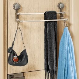 Brand-new Suction Cup Double-bar Towel Rack, Bathroom Hanging Towel Rack, Non-perforated Storage Rack, Towel Hanging Bar, Metal Hanging Rods Are (Option: Transparentdark)