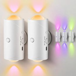 LED Motion Sensor Night Light, 7 Colors Rechargeable Battery Stair Light, Wireless Magnetic Wall Lamp, Cordless LED Wall Night Lights For Steps, (Option: White2PCS)
