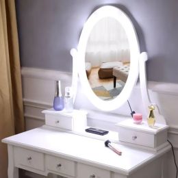 With Light Bulb Single Mirror 5 Drawer Dressing Table White (Option: Defaulttitle)