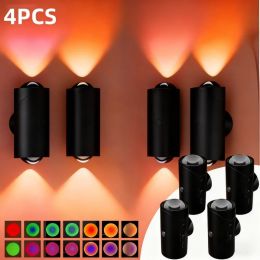 LED Motion Sensor Night Light, 7 Colors Rechargeable Battery Stair Light, Wireless Magnetic Wall Lamp, Cordless LED Wall Night Lights For Steps, (Option: Black4PCS)