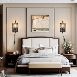Only Supports Plug-in Rustic Farmhouse Wall Sconces Set Of 2, Vintage Industrial Plug-in Wall Lights With Clear Glass Shade, Black And Gold Finis (Option: Black and Gold)