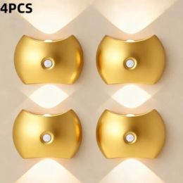 LED Modern Indoor Wall Light With Motion Sensor 3 Color Modes 2700K/4500K/6500K USB Rechargeable Magnetic Portable Wall Sconce For Living Room Be (Option: Golden4PCS)