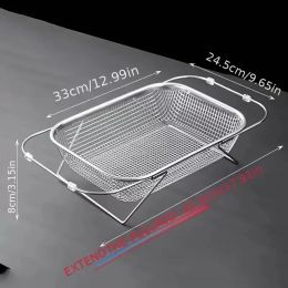 Expandable Stainless Steel Kitchen Sink Drain Basket - Adjustable Dish, Bowl & Cutlery Washing Rack With Space-Saving Design, Drains Forks, Knive (Option: large)