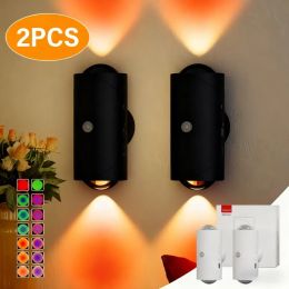 4pcs Rechargeable LED Night Light Wall Lamp Commercial StrobeLight Multi-color Mode Dimmable Indoor Light Magnetic StepLight For Entryway Bedside (Option: Black2PCS)