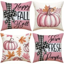 4 Pack Fall Pillow Covers 18x18in Farmhouse Pumpkin Maple Leaf Cushion Case Autumn Sofa Couch Decor For Autumn Thanksgiving Harvest Decorations (Option: 4PCS)