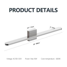 Modern LED Vanity Lights For Bathroom 32IN 16W Daylight White Chrome Light Fixtures Bathroom Lights Over Mirror Vanity Lighting Fixtures Vanity L (Option: 32IN 16W)