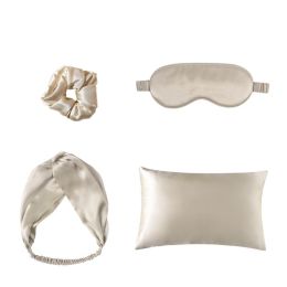 Double-sided Silk Eye Mask Pillowcase Hair Tie Four-piece Set (Option: Champagne)