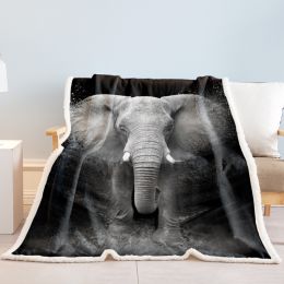 3D Elephant Printed Sherpa Fleece Blanket For Couch Sofa Bed Soft Cozy Fuzzy Black Galaxy Elephant Gifts For Women Adults 130X150cm 150X200cm (Option: 130x150-Gray)