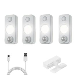 4 PCS Of High-quality Motion-sensing Lights, Wall Lights, Equipped With USB Charging Cables And Accessories, Suitable For Cabinets, Wardrobes, Bo (Option: white)